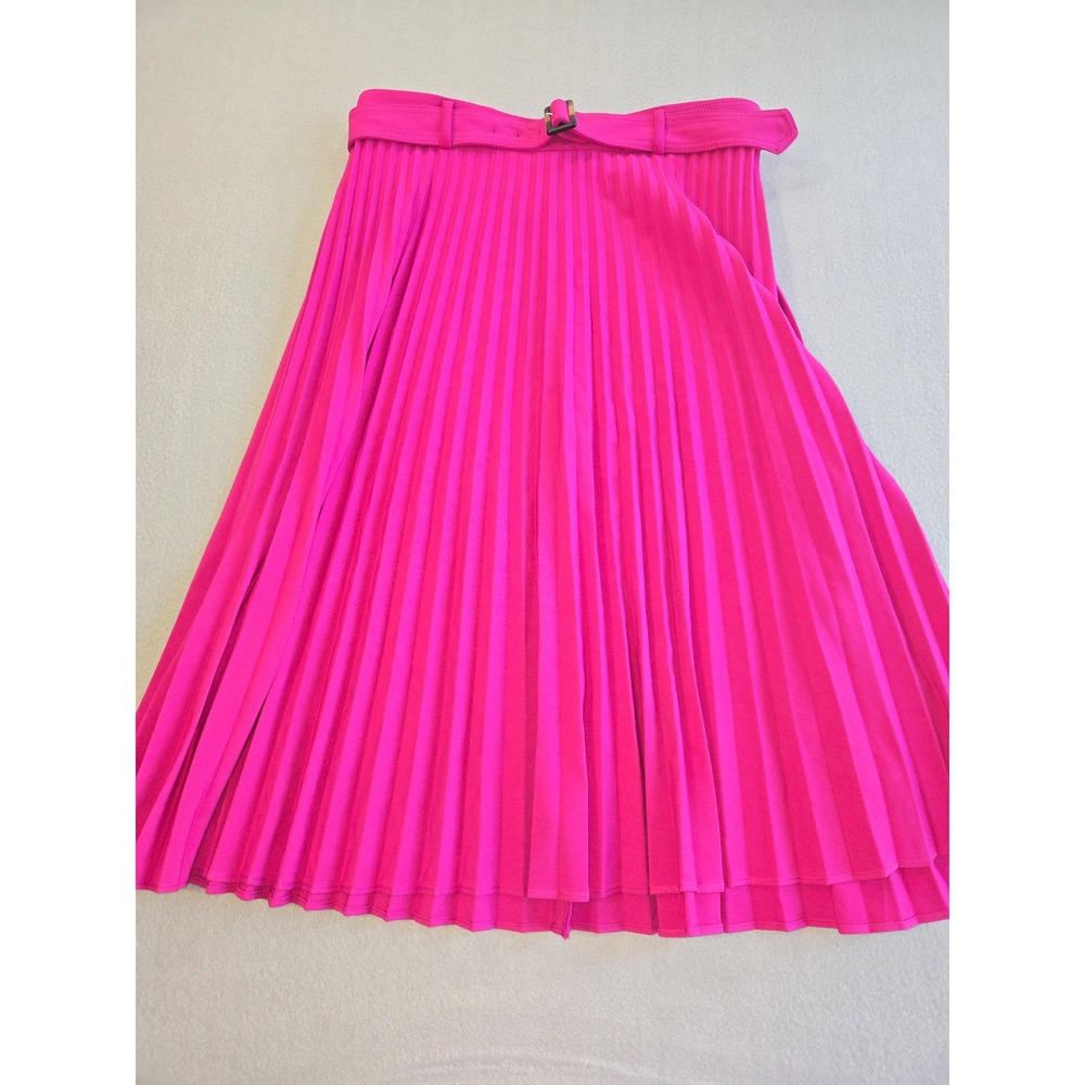 Ann Taylor Pleated Midi Skirt Womens 12 Pink Belted Accordion High Waist Career